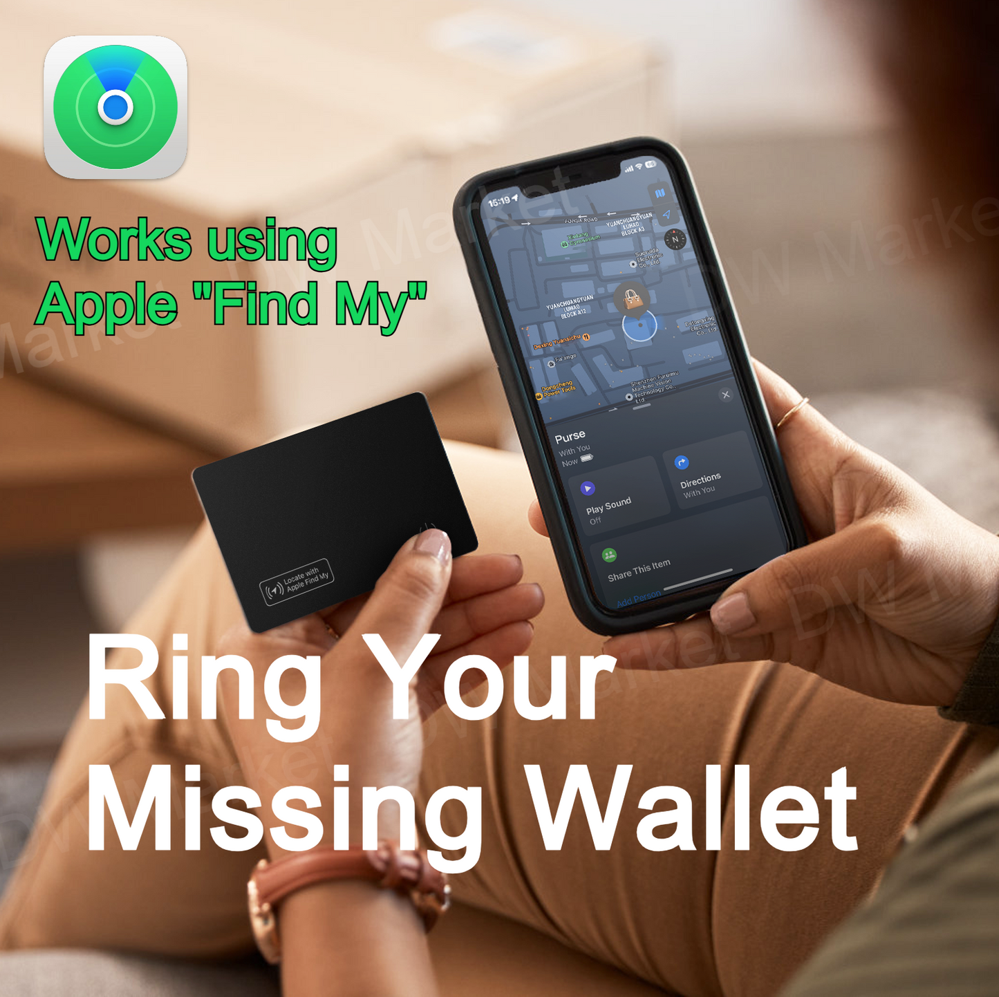 Ultra-thin Smart Track Card Wallet Tracker Phone Finder Works with Apple Find My